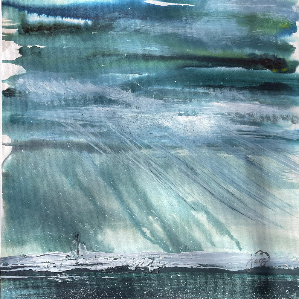 Jacs Waggett - abstract wild sea ink & oil - mixed feelings - Jacs Waggett