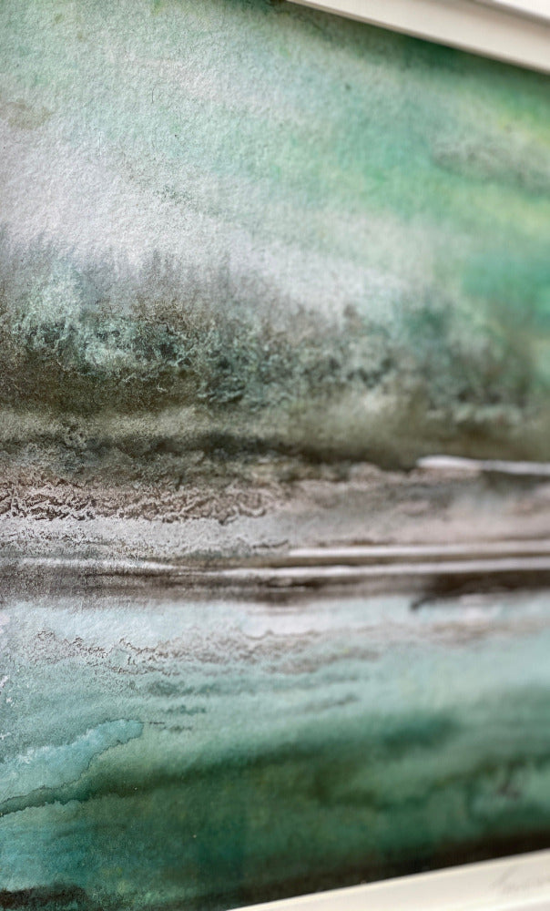 abstract art of moving water on the river dart in earthy green colours