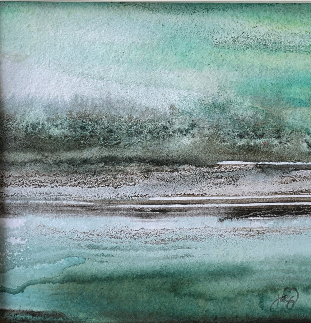 abstract watercolour and granulation with earthy green hues of nature