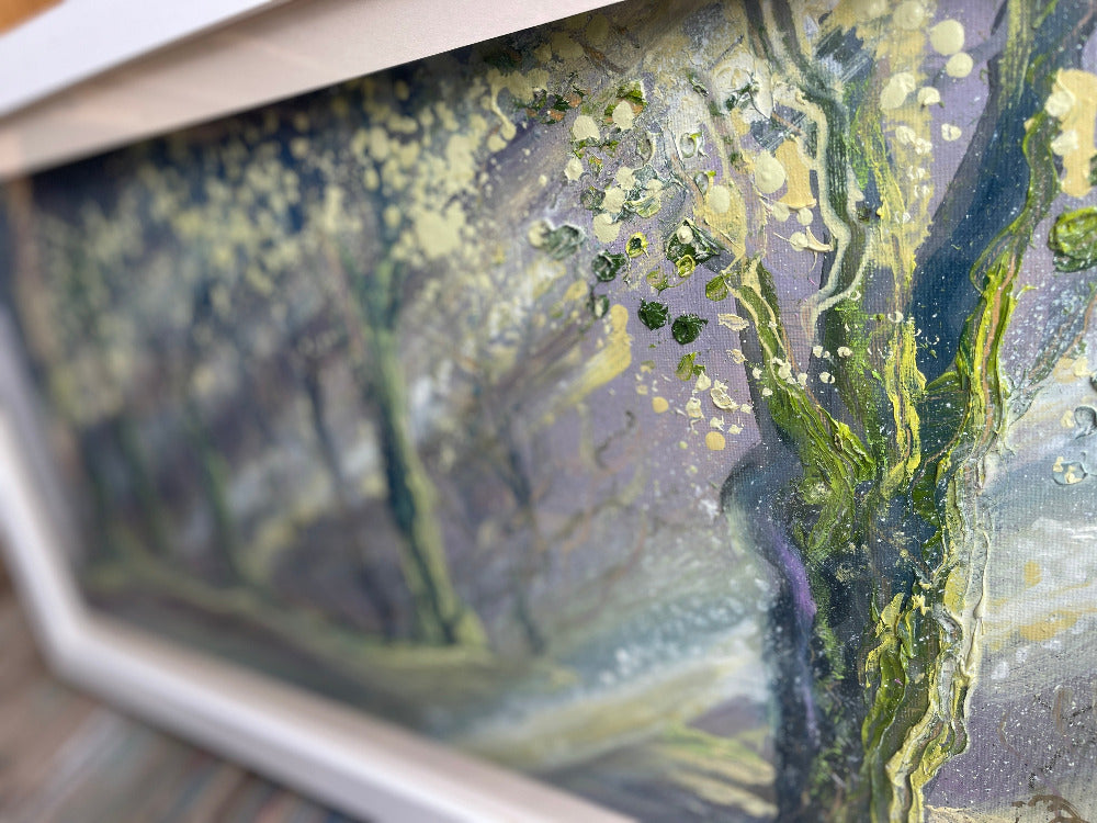 Close-up of a textured surface with green and gray colors