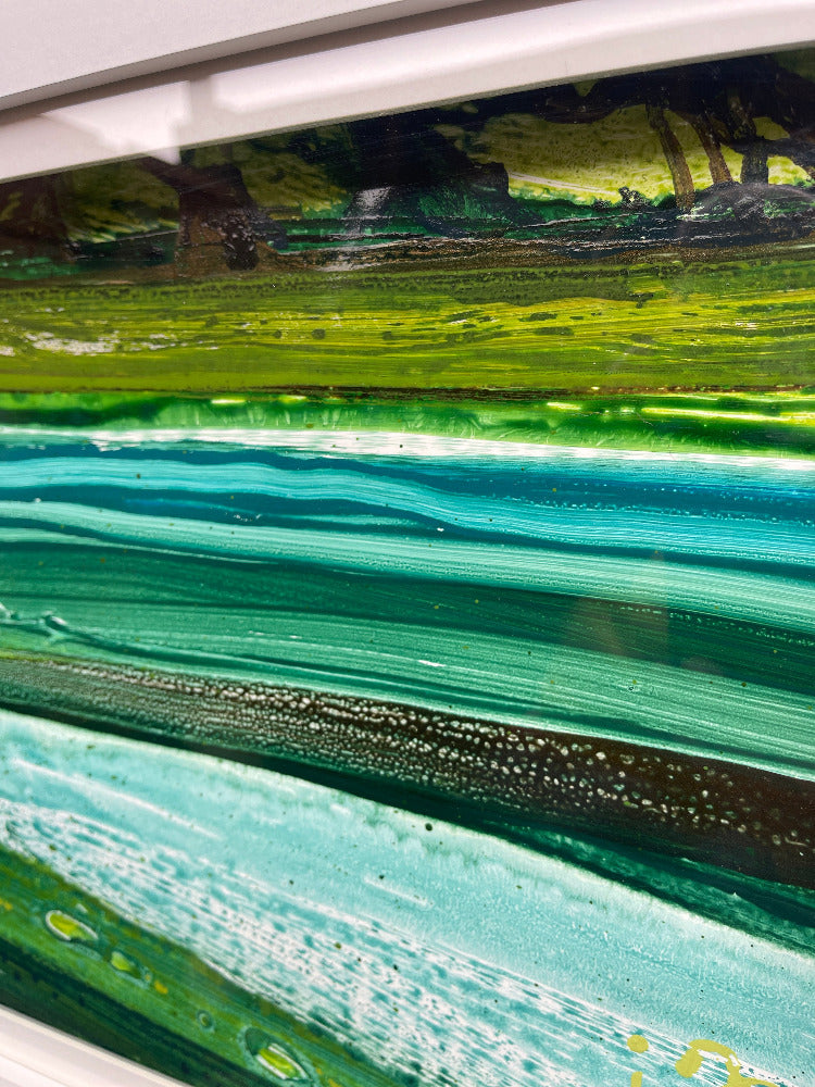 close up of turquoise water art
