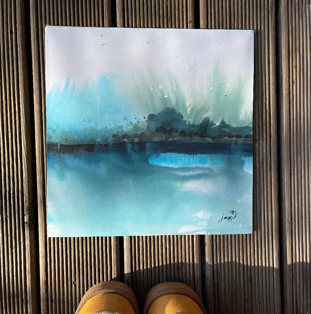 watercolour and ink on the water river dart turquoise