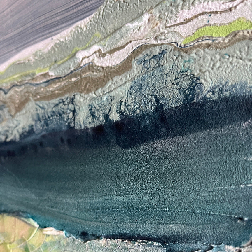 close up on textured detail of landscape art