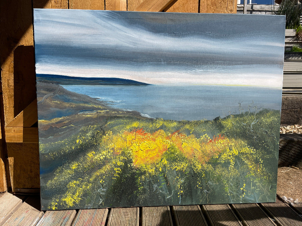 golden gorse by jacs waggett cabin in background