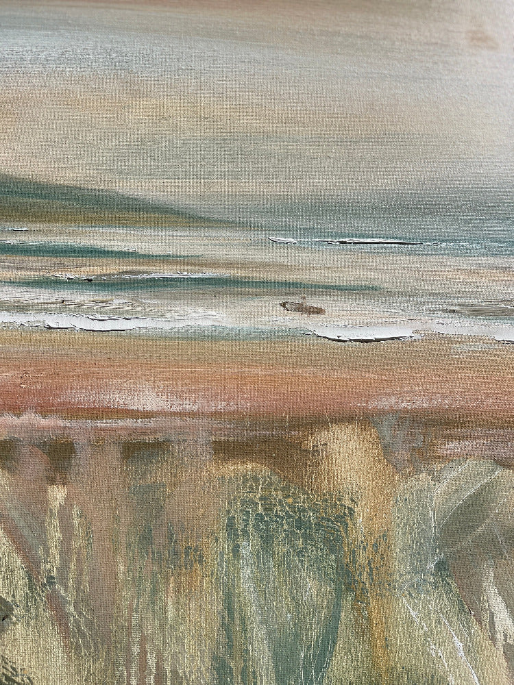 close up of surfer oil painting saunton beach