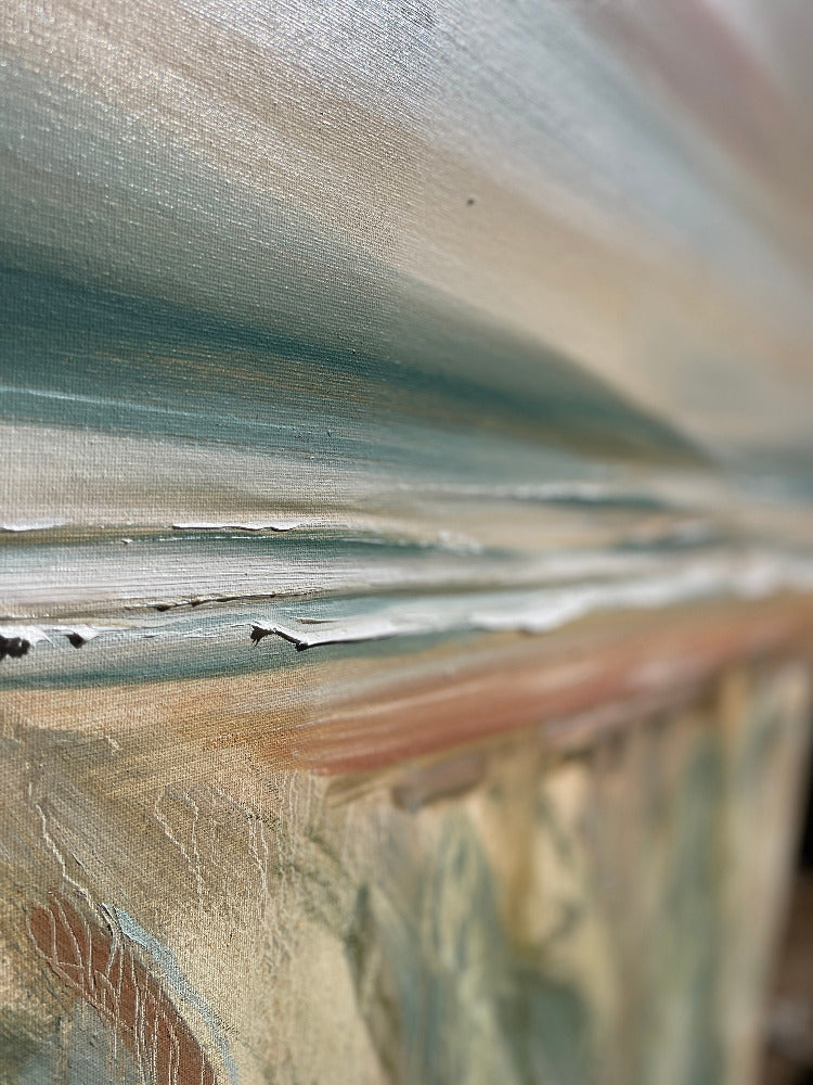 detail of palette knife stroke oil painting saunton