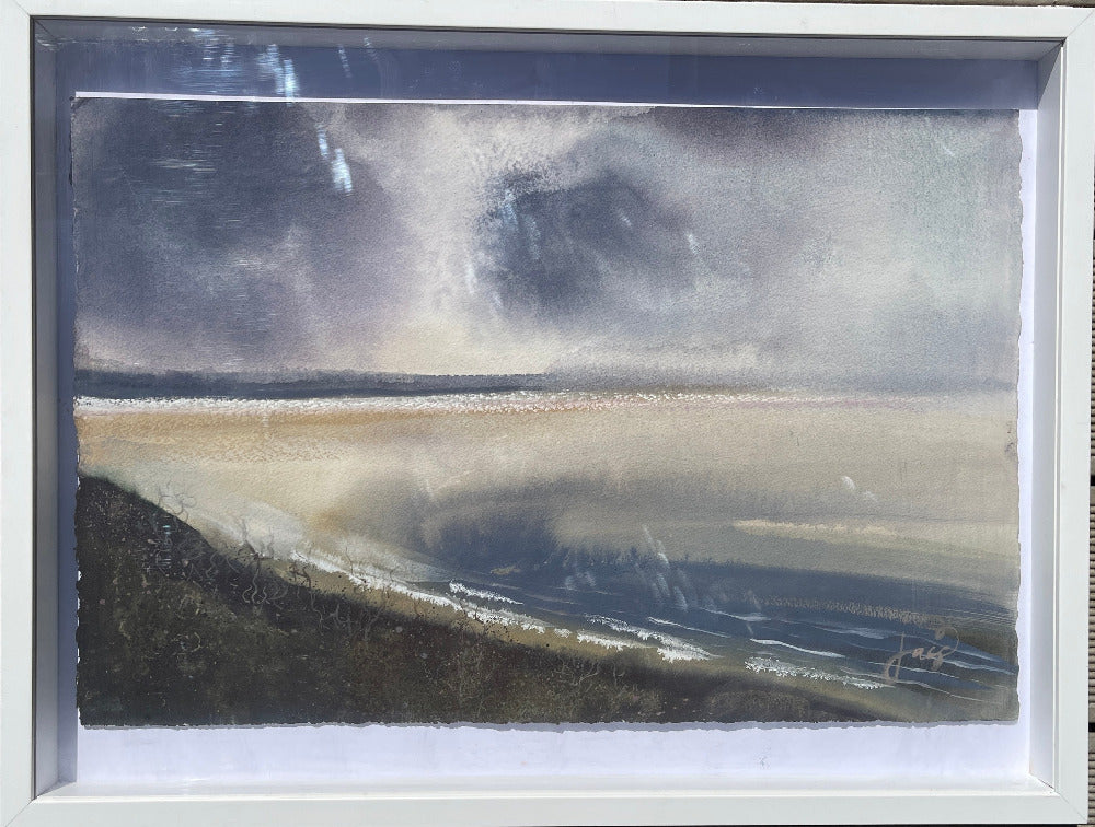 jacs waggett lilac tone watercolour saunton sands in frame