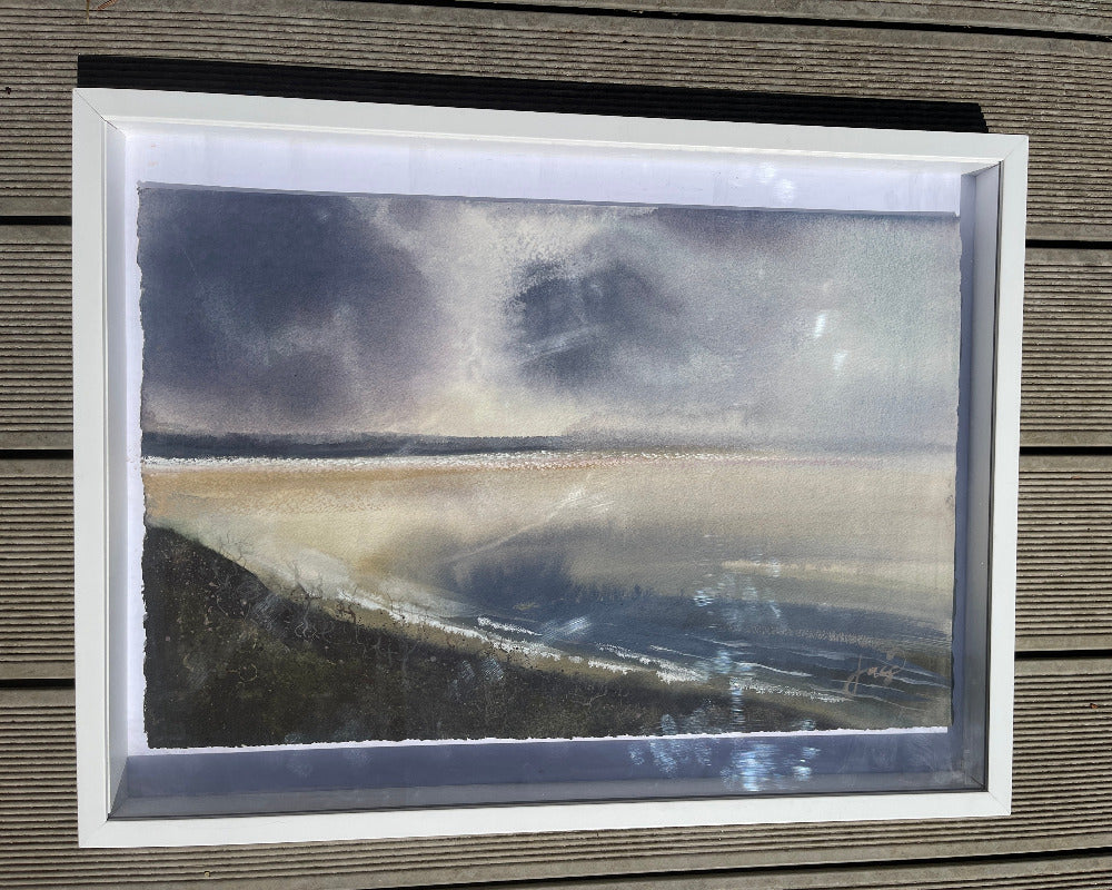 jacs waggett lilac tone watercolour saunton sands framed on deck