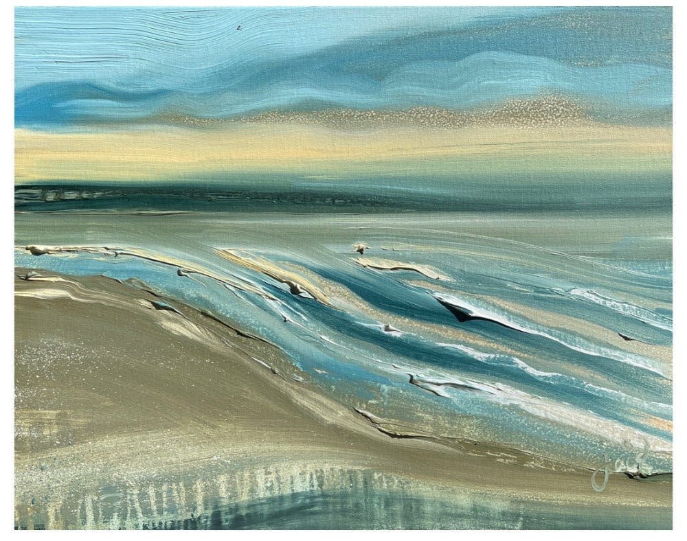 jacswaggett art saunton sands blues and yellow
