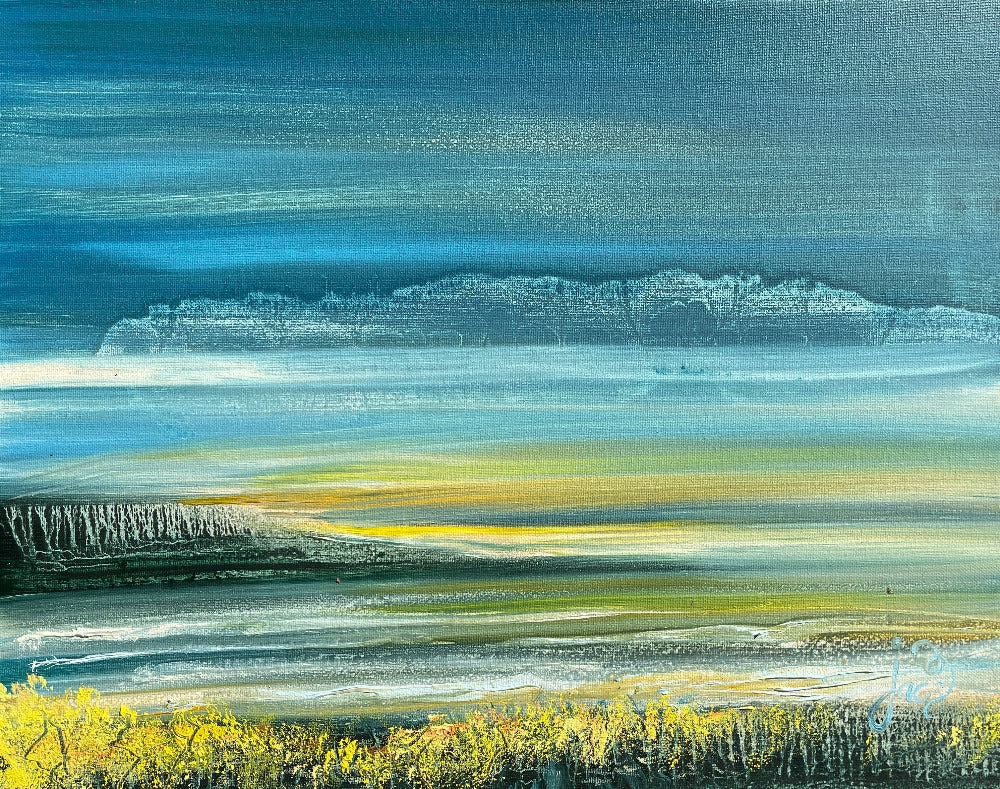 when the sky listens jacswaggett art blues and yellows