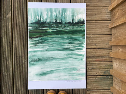 Jacs Waggett - abstract river watercolour - emerald estuary - Jacs Waggett