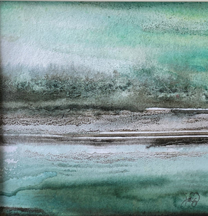 abstract watercolour and granulation with earthy green hues of nature