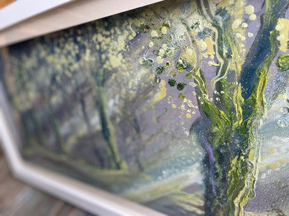 Close-up of a textured surface with green and gray colors