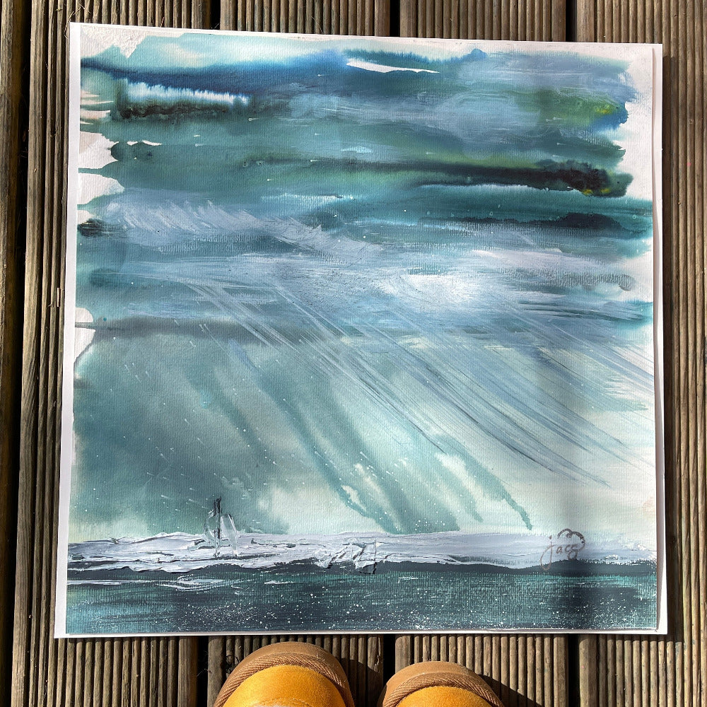 Jacs Waggett - abstract wild sea ink & oil - mixed feelings - Jacs Waggett