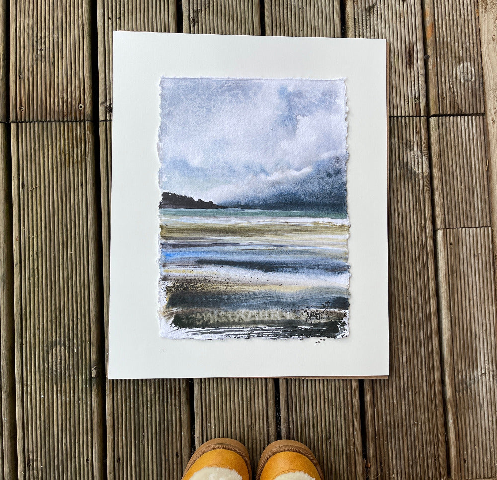 abstract beach blue colour watercolour on textured paper