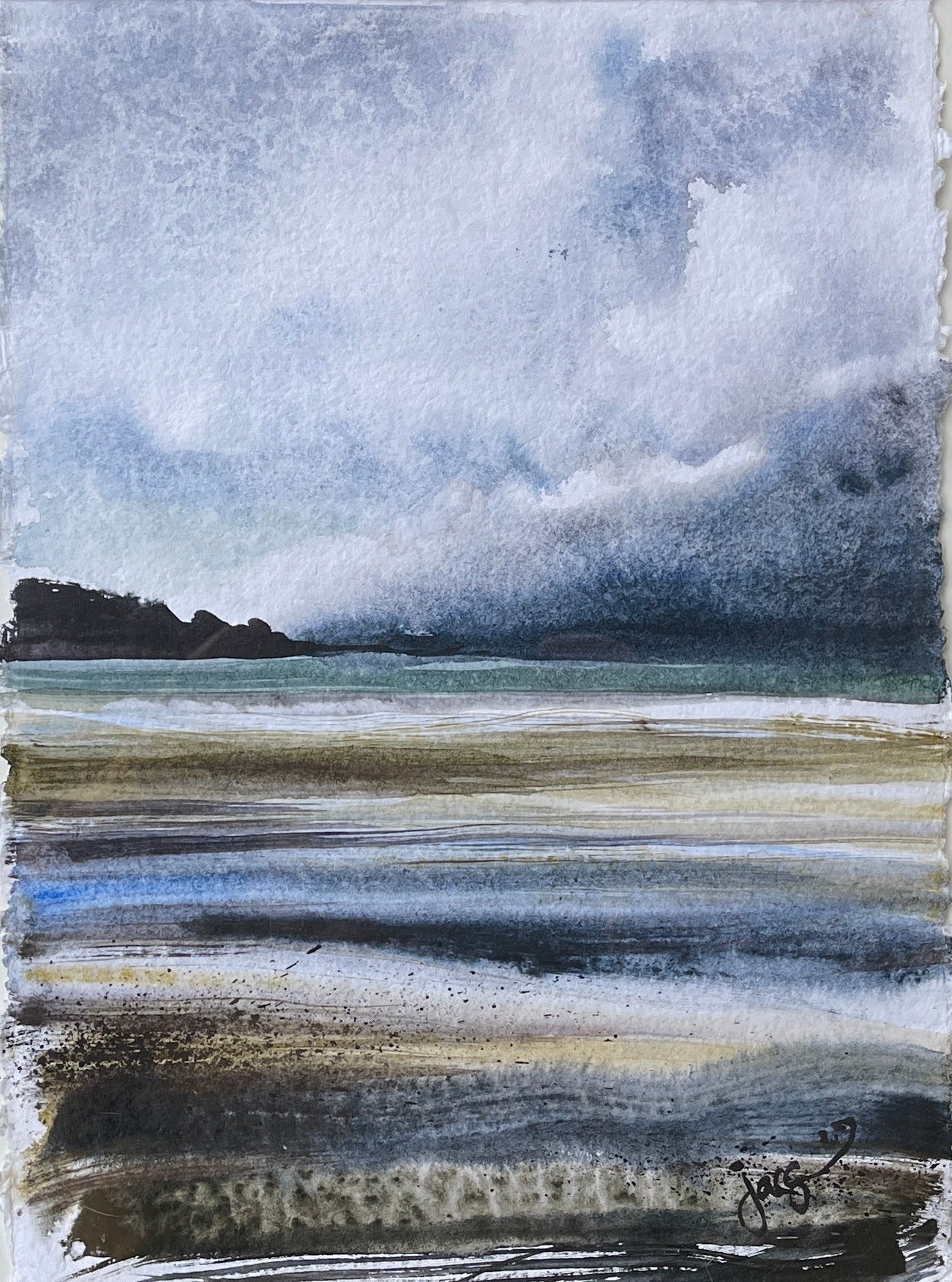 abstract art watercolour at beach devon blue colours