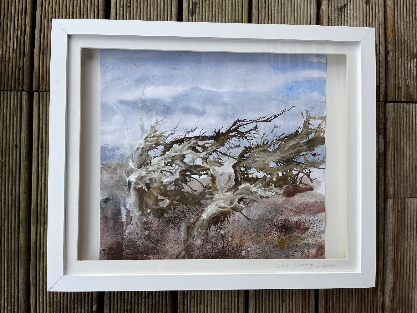 framed wild hawthorn bush earth colours abstract art