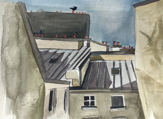 rooftops of paris and windows paining