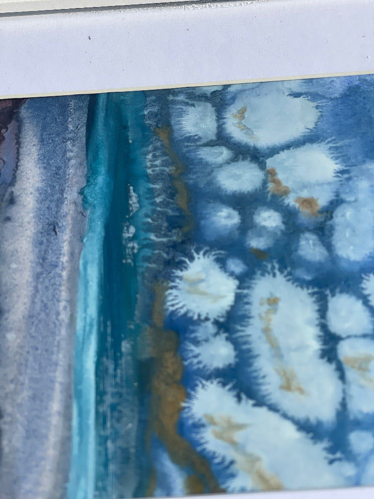 jacs waggett watercolour blues and greens cloudburst watermouth bay close up