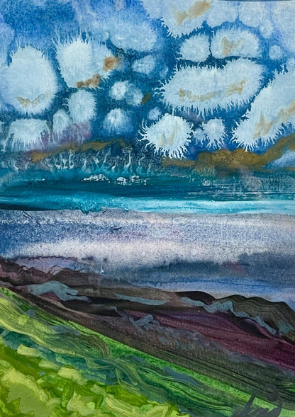 jacs waggett watercolour blues and greens cloudburst watermouth bay main