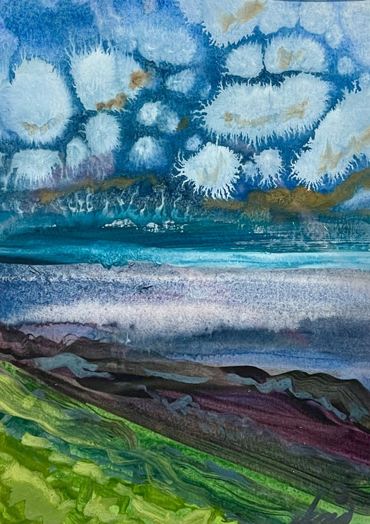 jacs waggett watercolour blues and greens cloudburst watermouth bay main