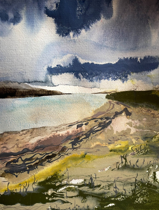 coral beach isle skye acrylic ink art
