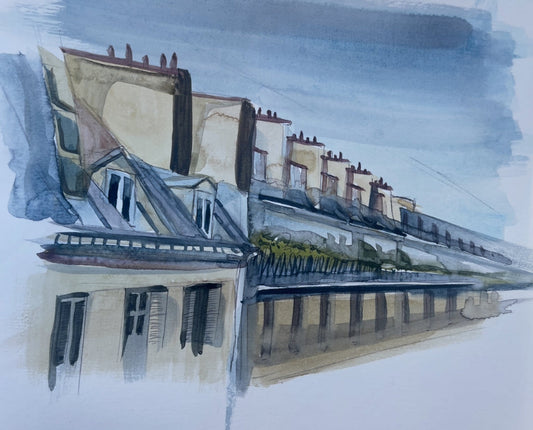 rooftops over paris watercolour