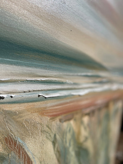 detail of palette knife stroke oil painting saunton