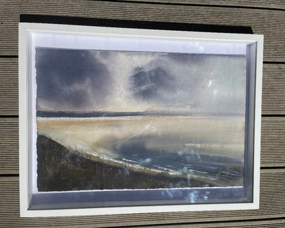 jacs waggett lilac tone watercolour saunton sands framed on deck