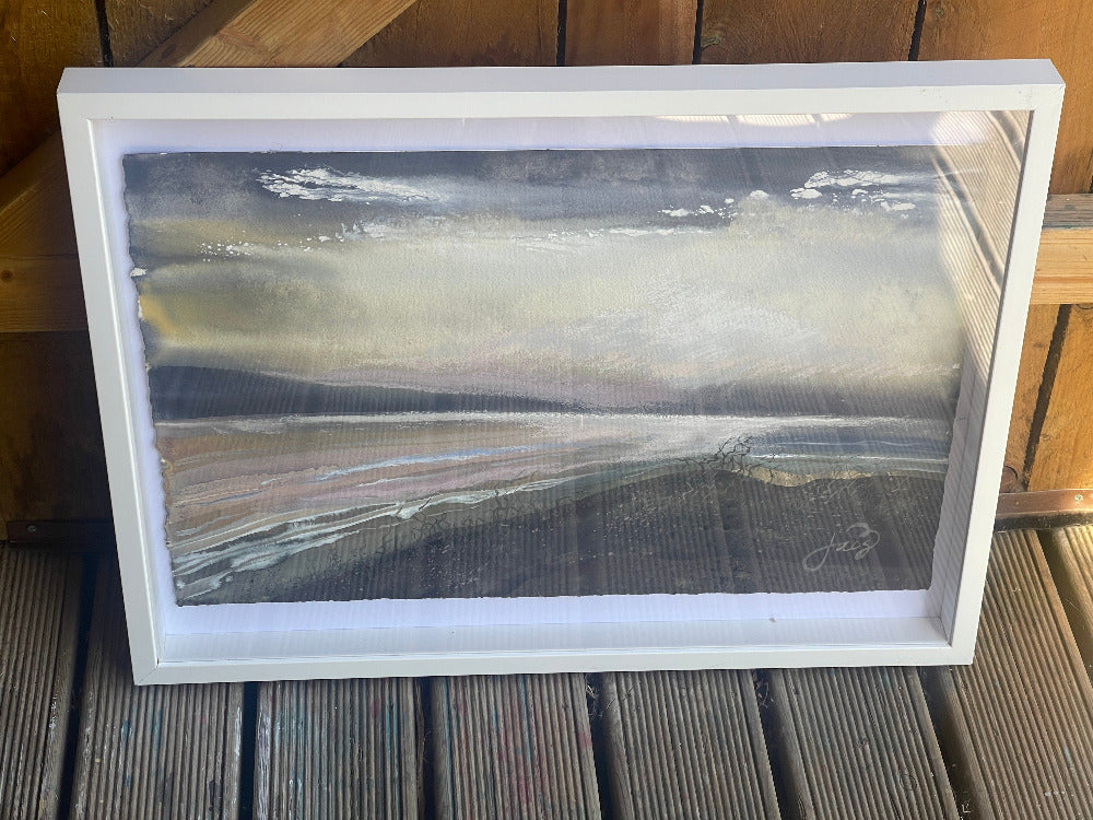 jacs waggett watercolour saunton sands main purples and browns in frame