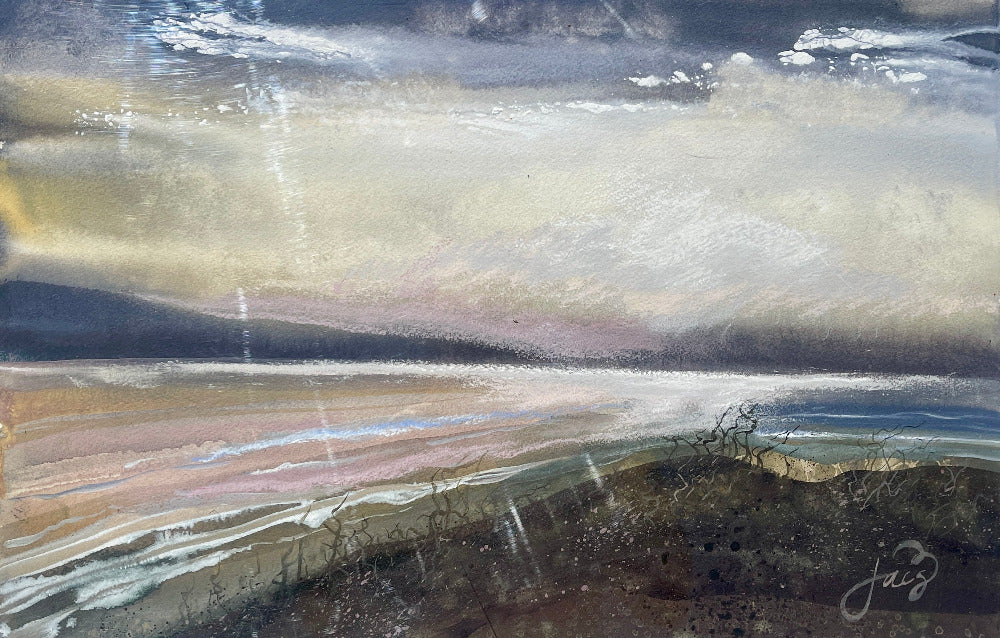 jacs waggett watercolour saunton sands main purples and browns